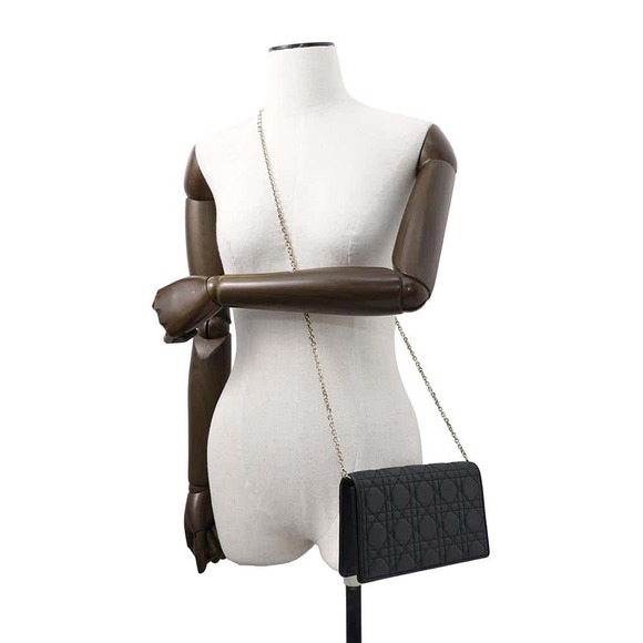 Christian Dior Chain Shoulder Bag Lady Dior Pouch Cannage Black - Picture 4 of 11